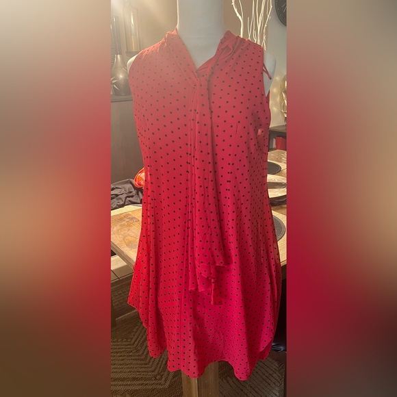 Never worn red dress with black polka dots. 100 percent polyester with lining. - Picture 1 of 2